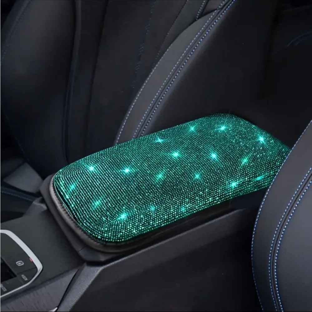 Sparkling Teal Crystal Car Armrest Cover